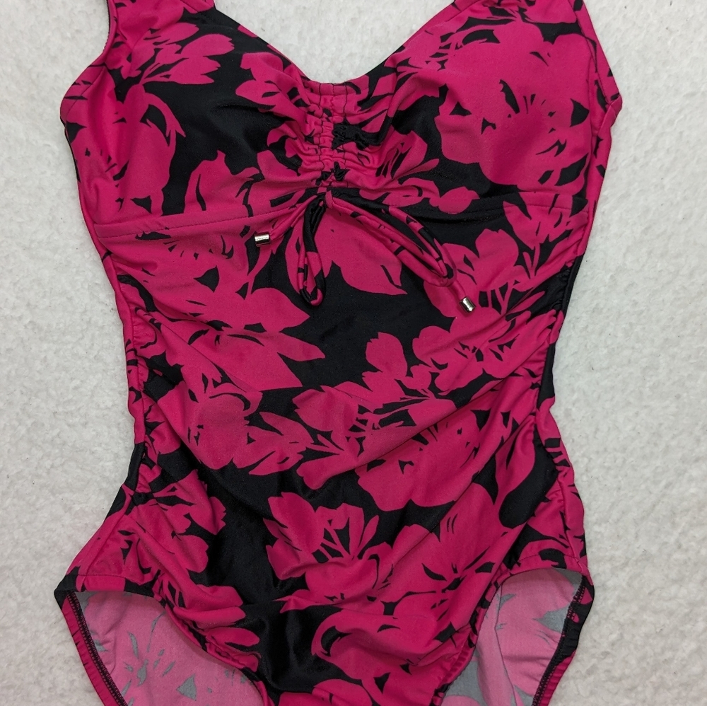 Aqua Green Pink and Black Floral Swimsuit